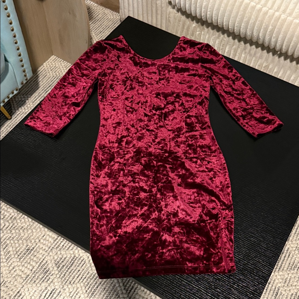 Forever 21 Deep Red Velvet Long Sleeve Dress